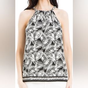 Max Studio Black/Ivory Palm Vine Print Top NEW- Sz. Med